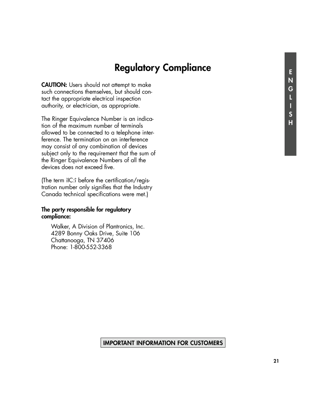 Plantronics 435 manual Regulatory Compliance 