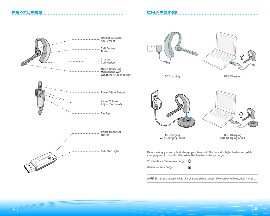 Plantronics 510-USB manual Features Charging 