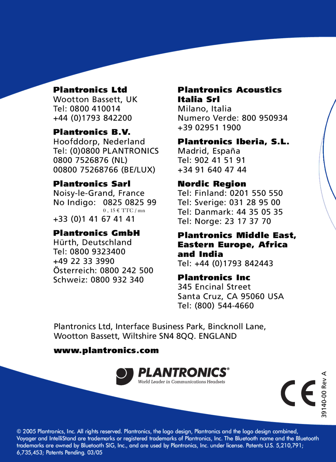 Plantronics 510 manual Plantronics Sarl 