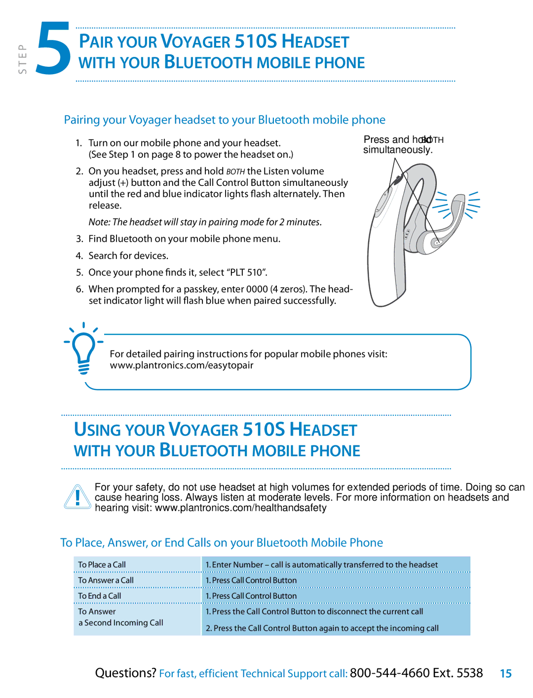 Plantronics 510S setup guide Pairing your Voyager headset to your Bluetooth mobile phone 