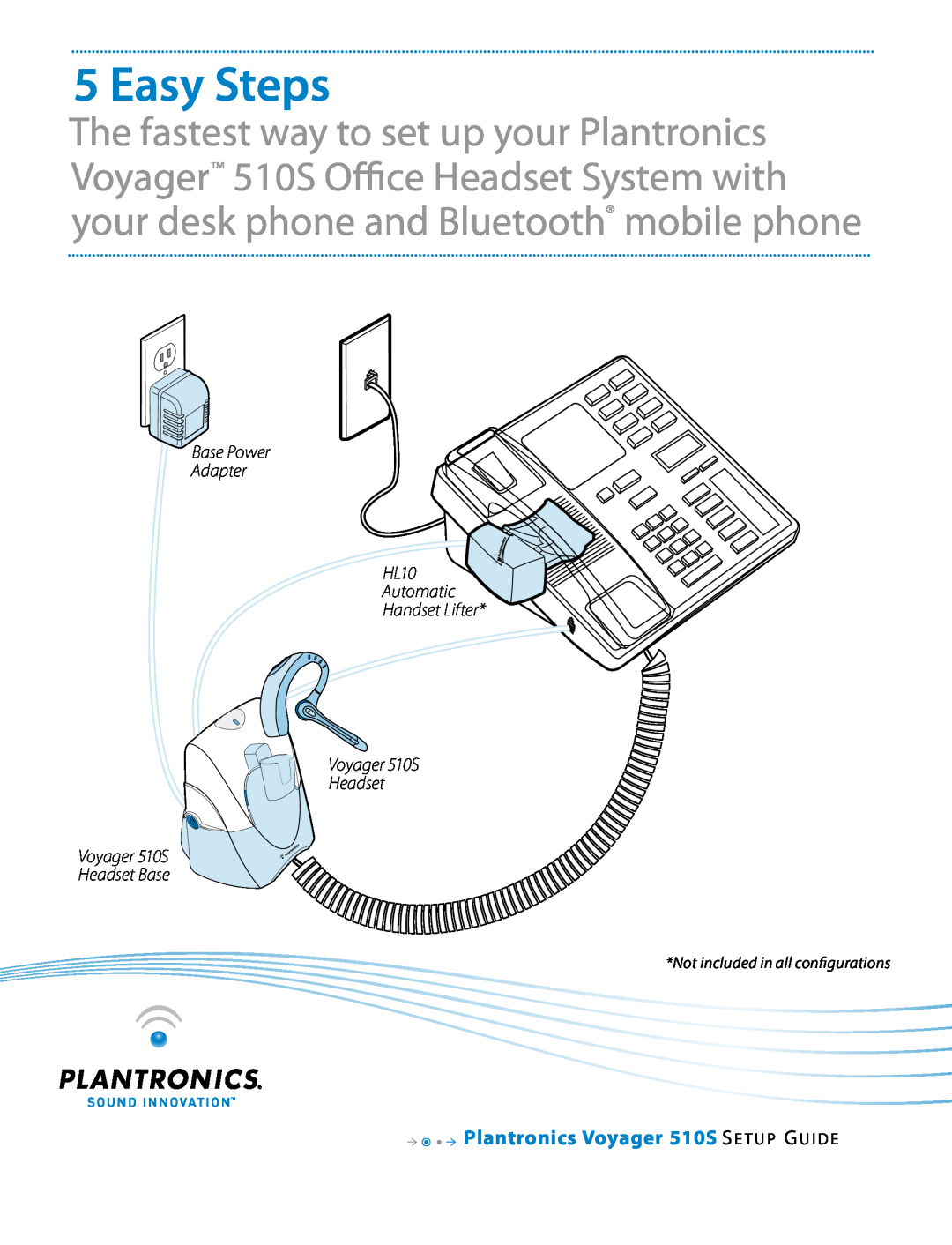 Plantronics setup guide Base Power Adapter HL10 Automatic Handset Lifter Voyager 510S Headset, Easy Steps 