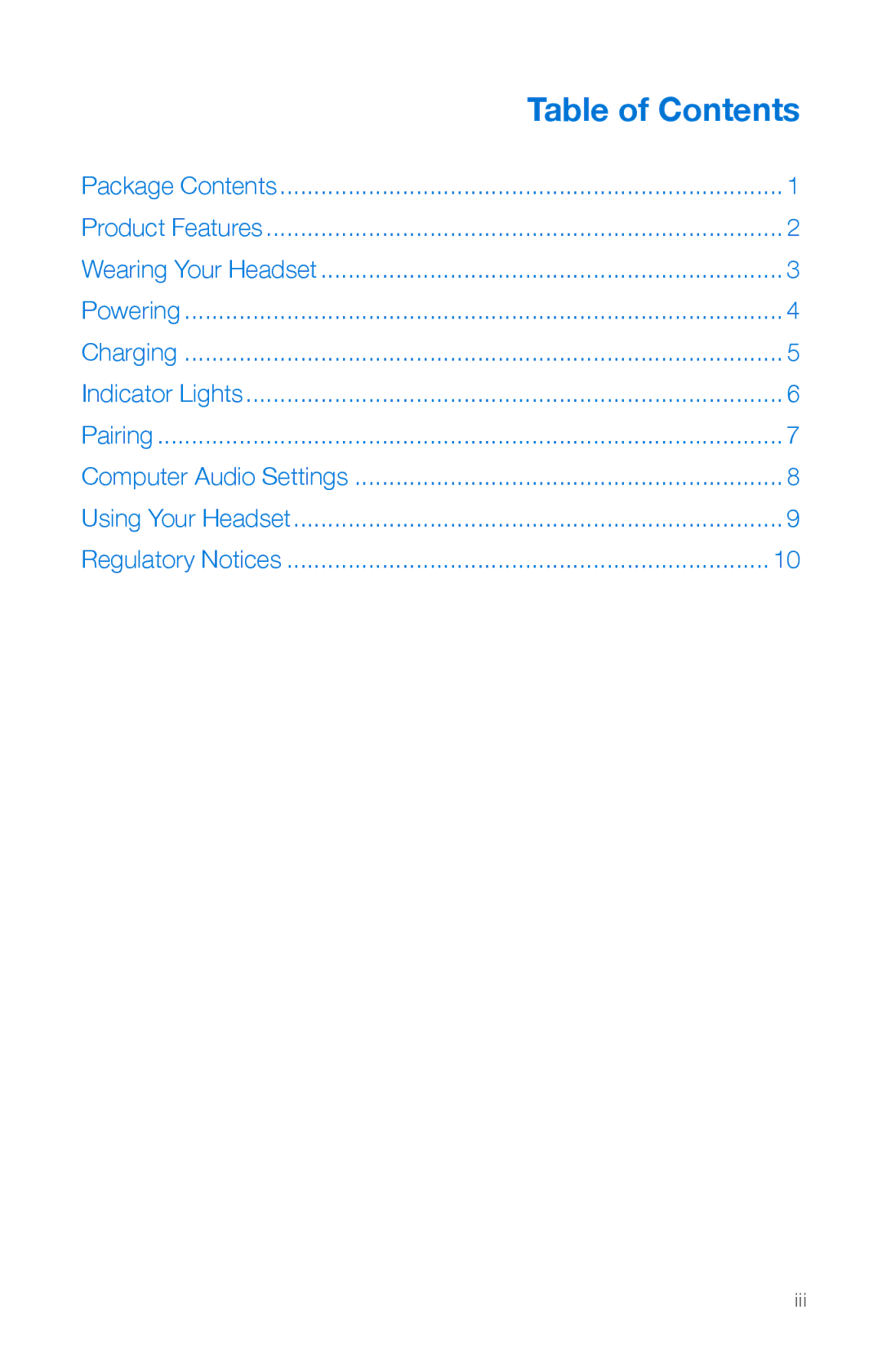 Plantronics 56-K61A-15000 manual Table of Contents 