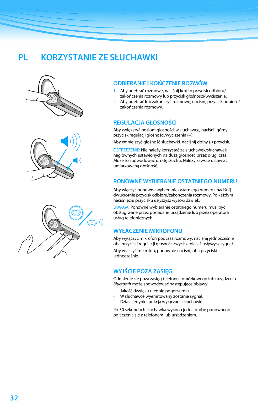 Plantronics 610 manual do utilizador PL Korzystanie ZE Słuchawki 