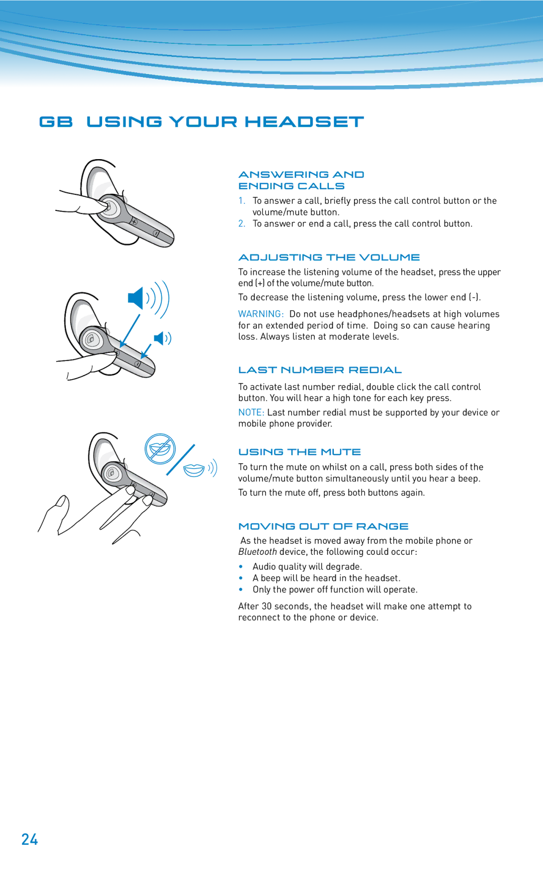 Plantronics 610 manual do utilizador Gb using your headset 