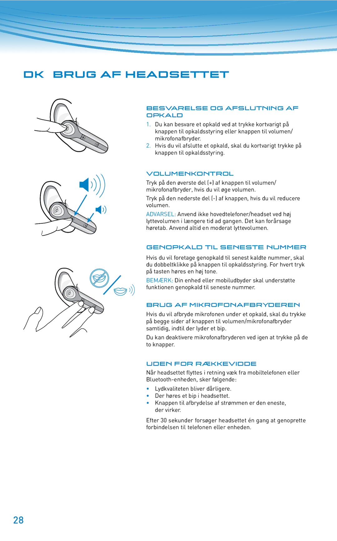 Plantronics 610 manual do utilizador Dk Brug af headsettet 