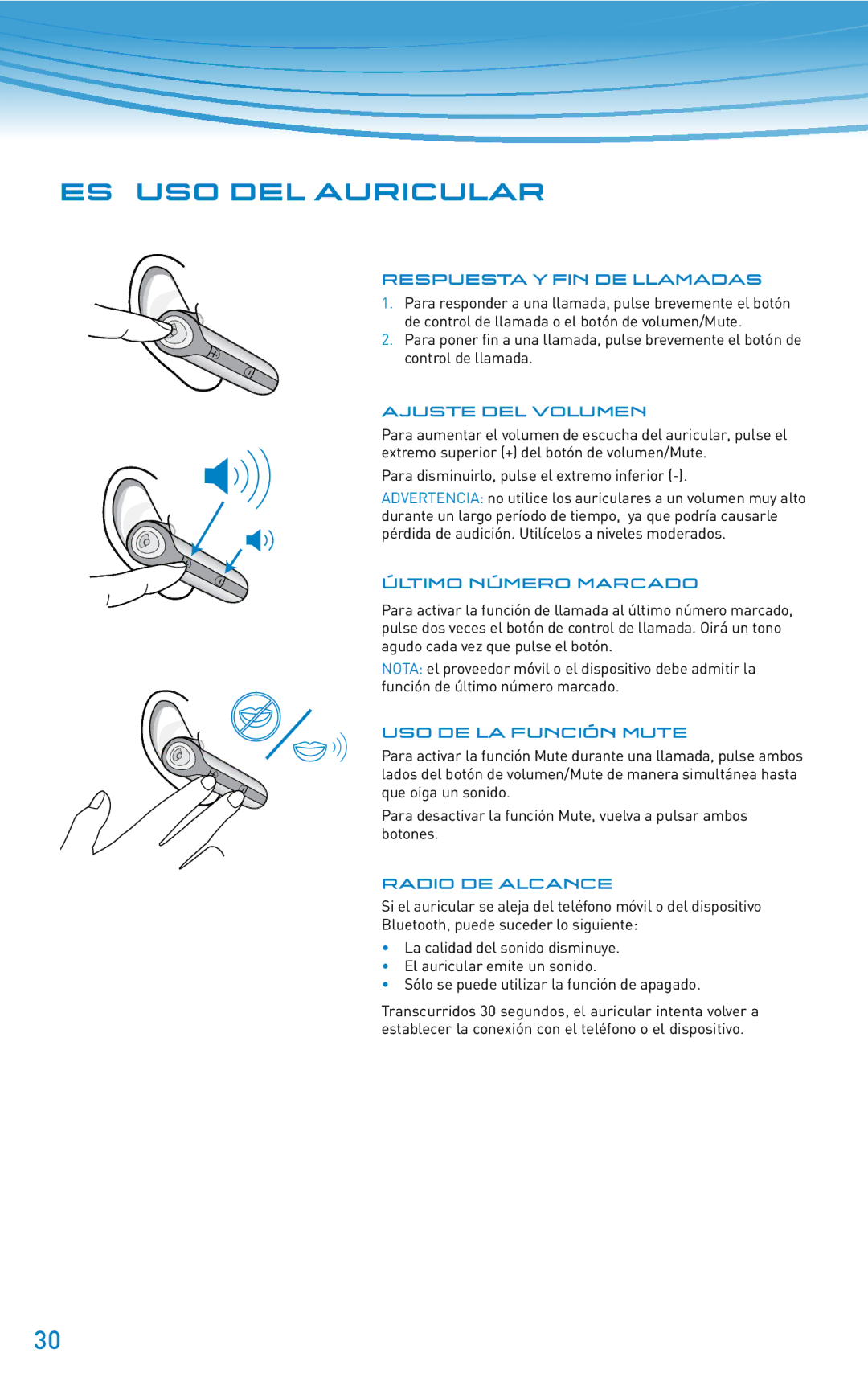 Plantronics 610 manual do utilizador Es Uso del auricular 