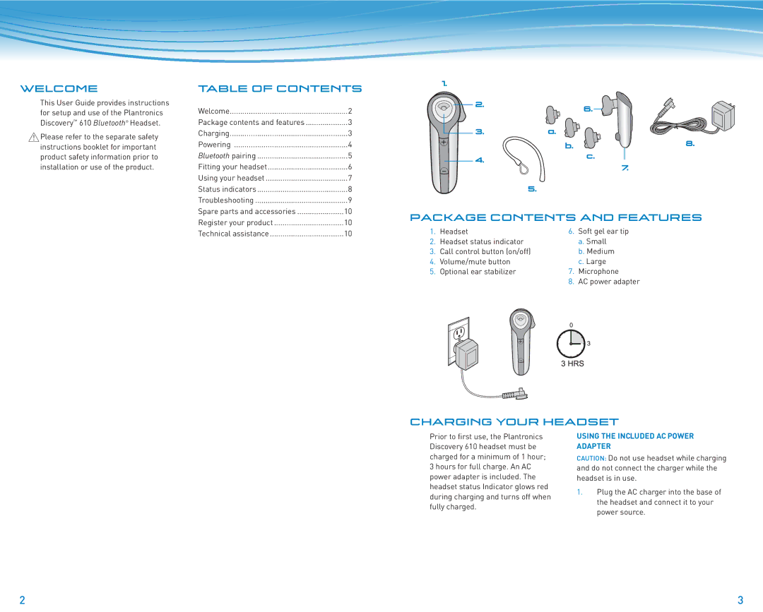 Plantronics 610 manual do utilizador Charging Your Headset 