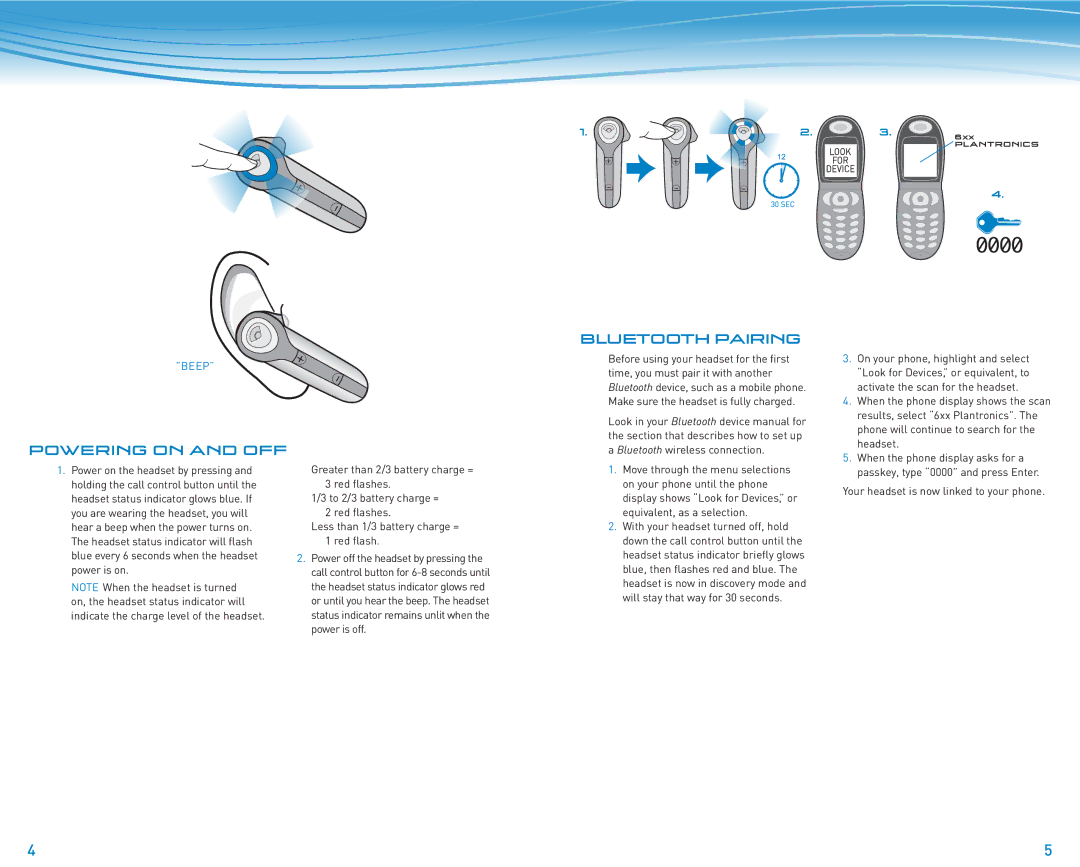 Plantronics 610 manual do utilizador Bluetooth Pairing, Beep 