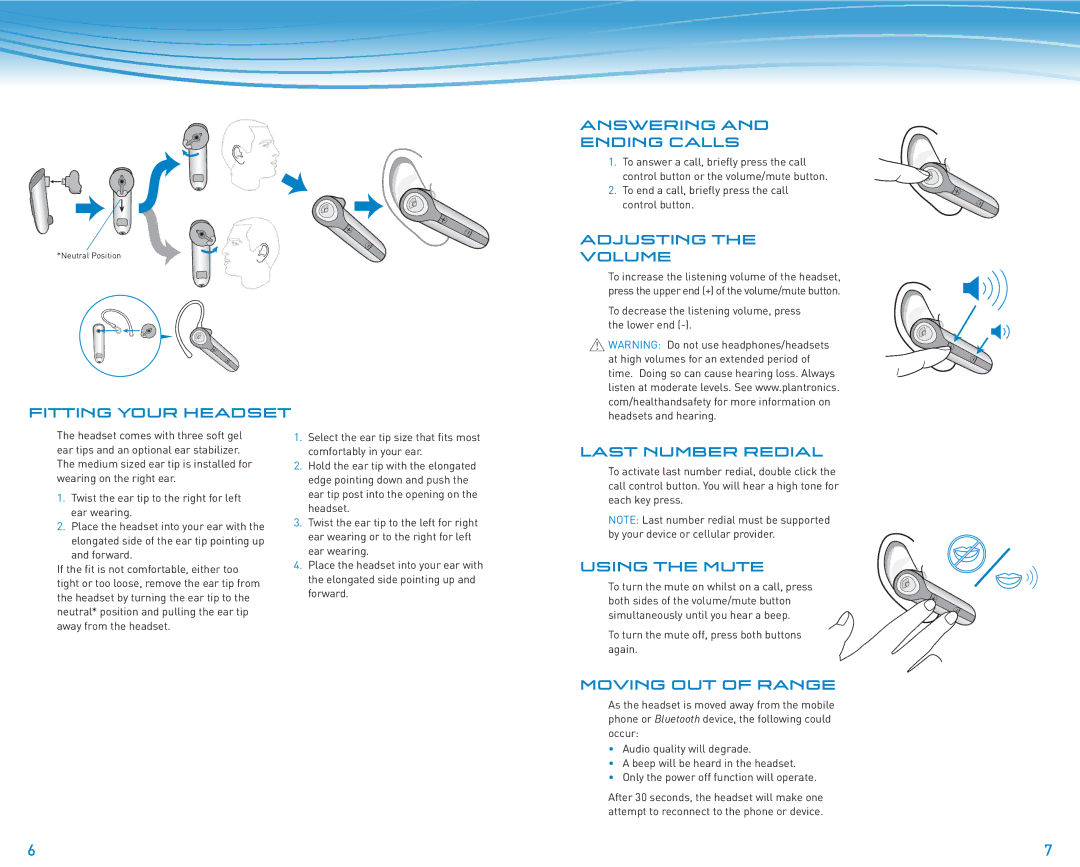 Plantronics 610 manual do utilizador Fitting your headset Answering and ending calls 