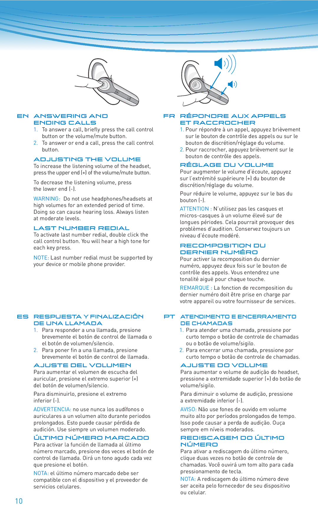 Plantronics 610 manual do utilizador FR Répondre AUX Appels, ET Raccrocher, Recomposition DU, Dernier Numéro, Número 