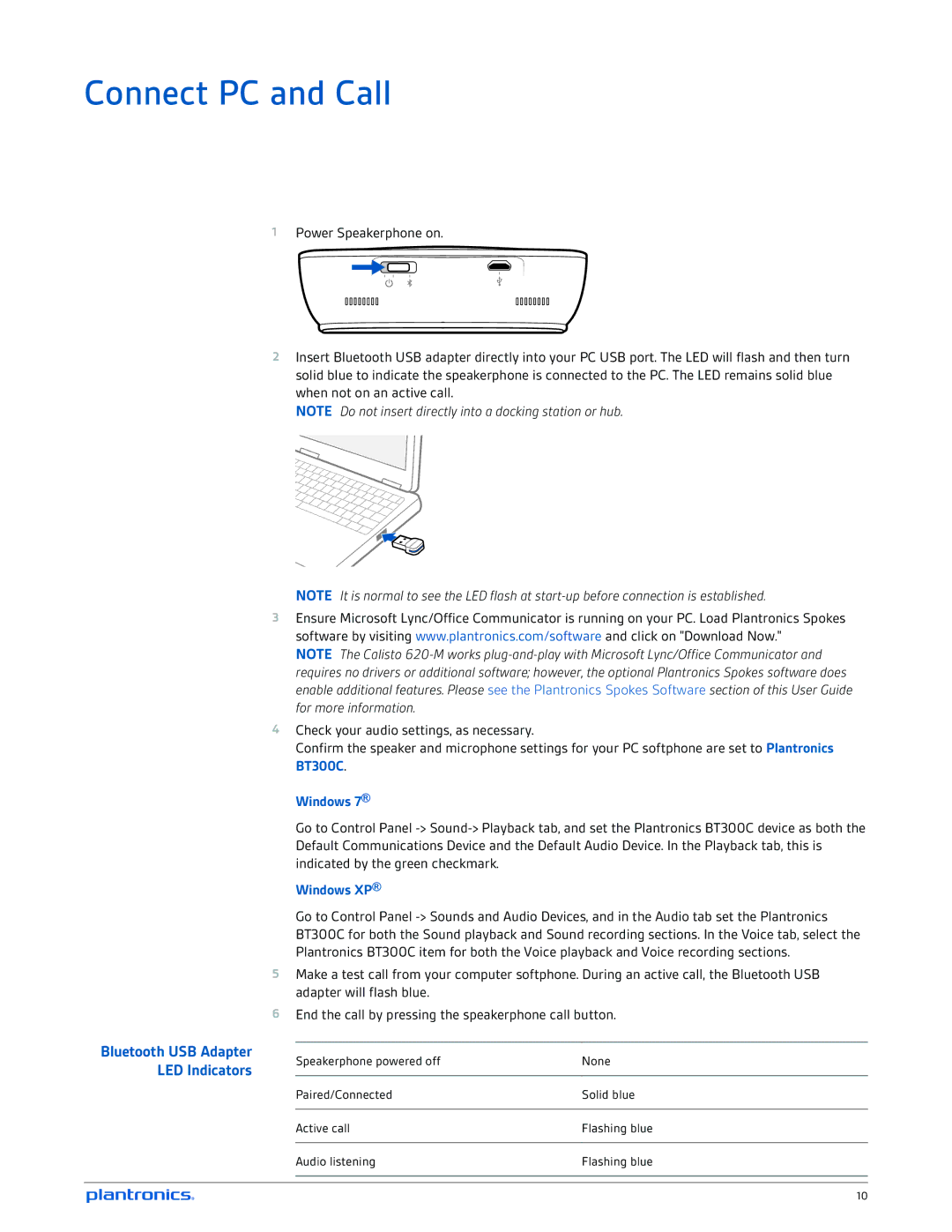 Plantronics 620-M manual Connect PC and Call, Windows XP 