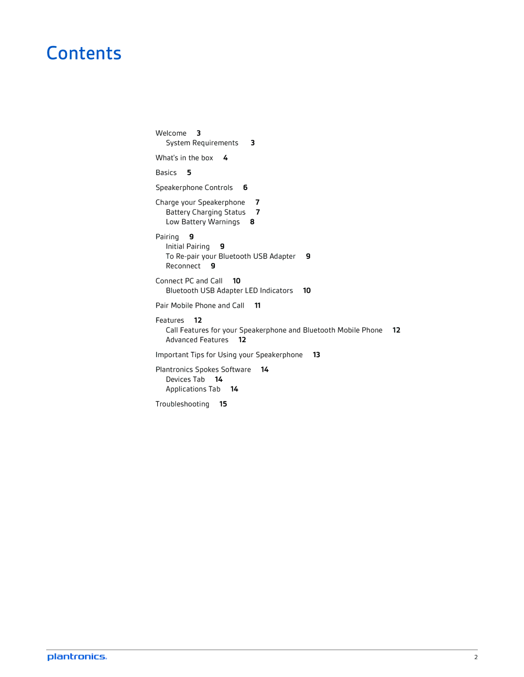 Plantronics 620-M manual Contents 