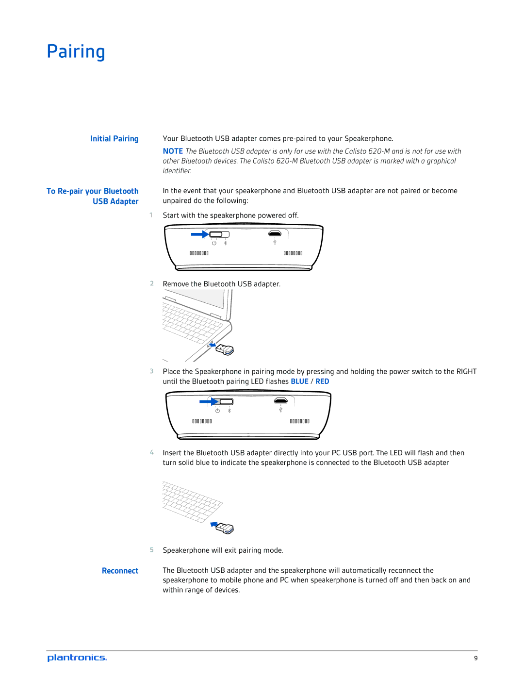 Plantronics 620-M manual Initial Pairing 