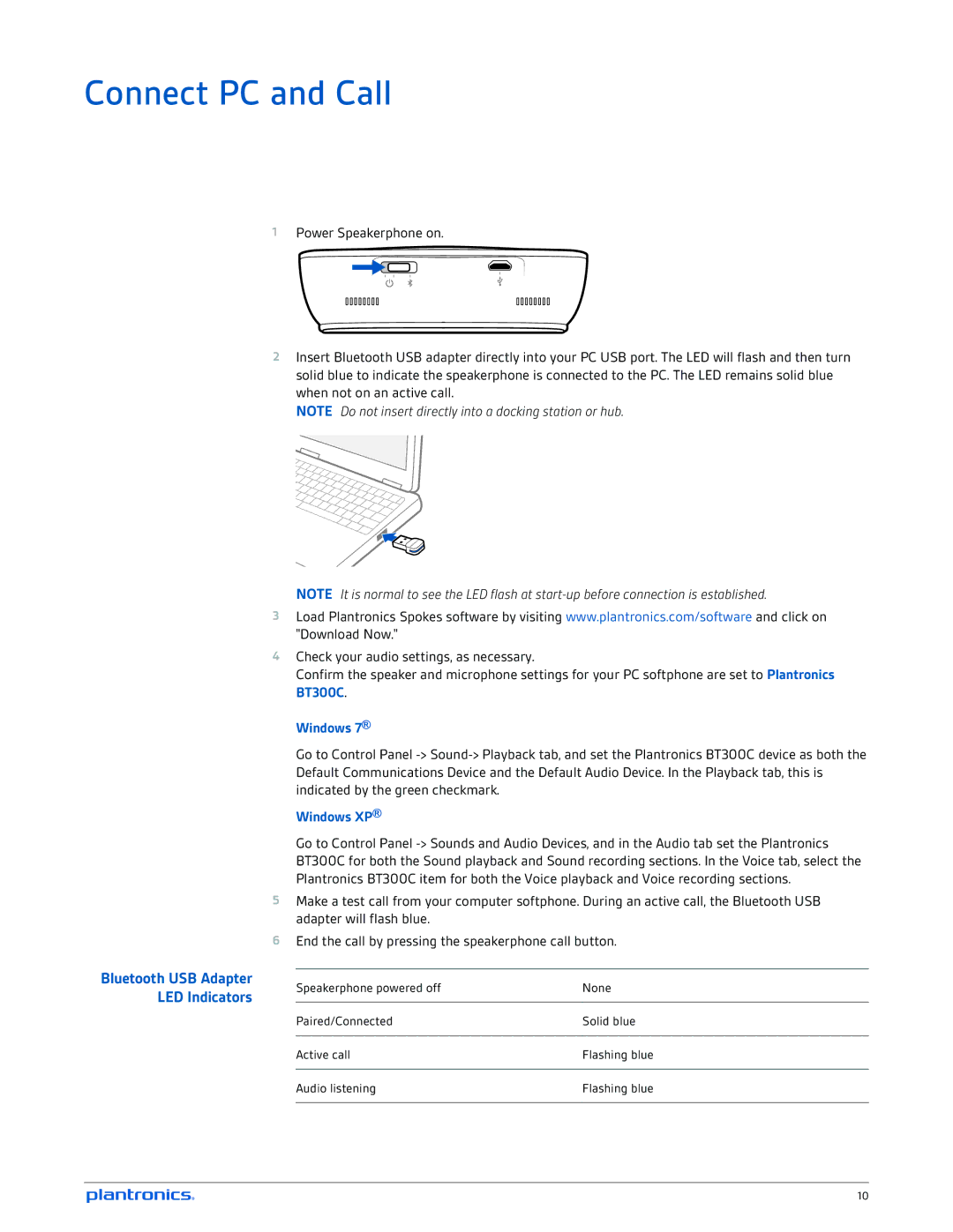 Plantronics 620 manual Connect PC and Call, Windows XP 