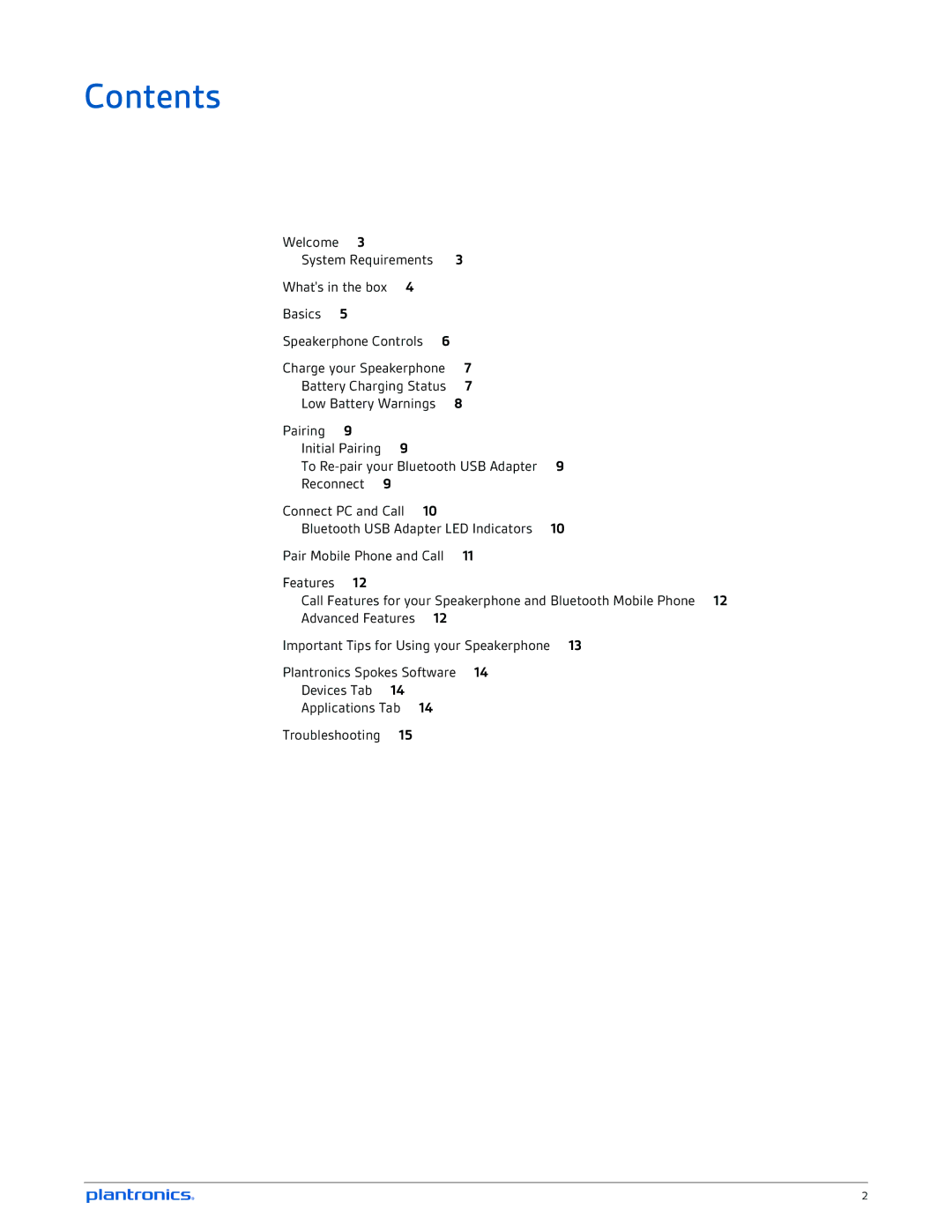 Plantronics 620 manual Contents 