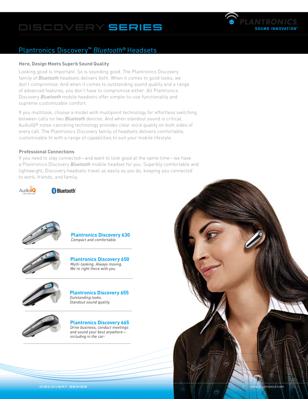 Plantronics 650 manual discovery Series, Plantronics Discovery Bluetooth Headsets, Here, Design Meets Superb Sound Quality 