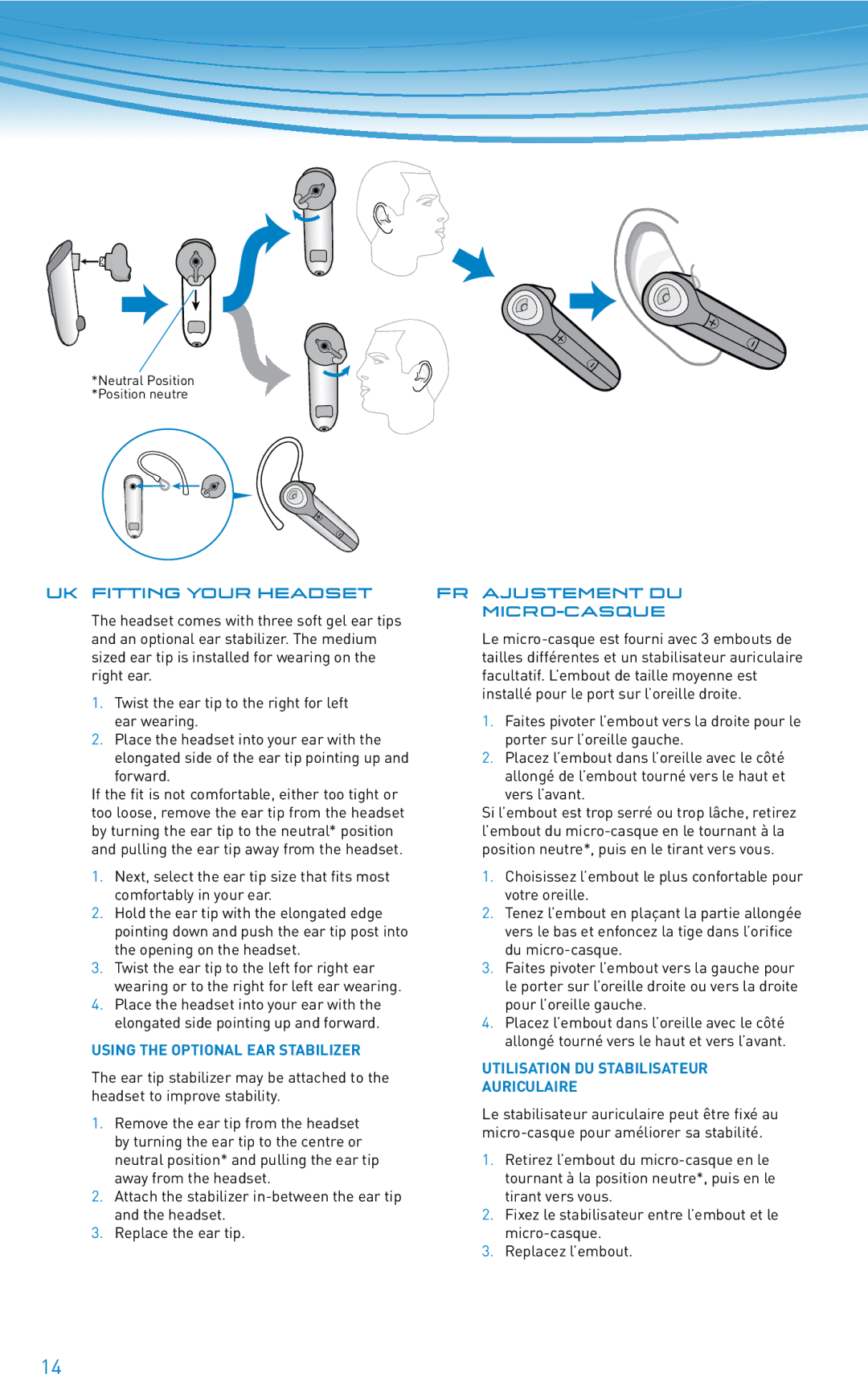 Plantronics 640E manual UK Fitting your headset, FR Ajustement DU, Micro-Casque 