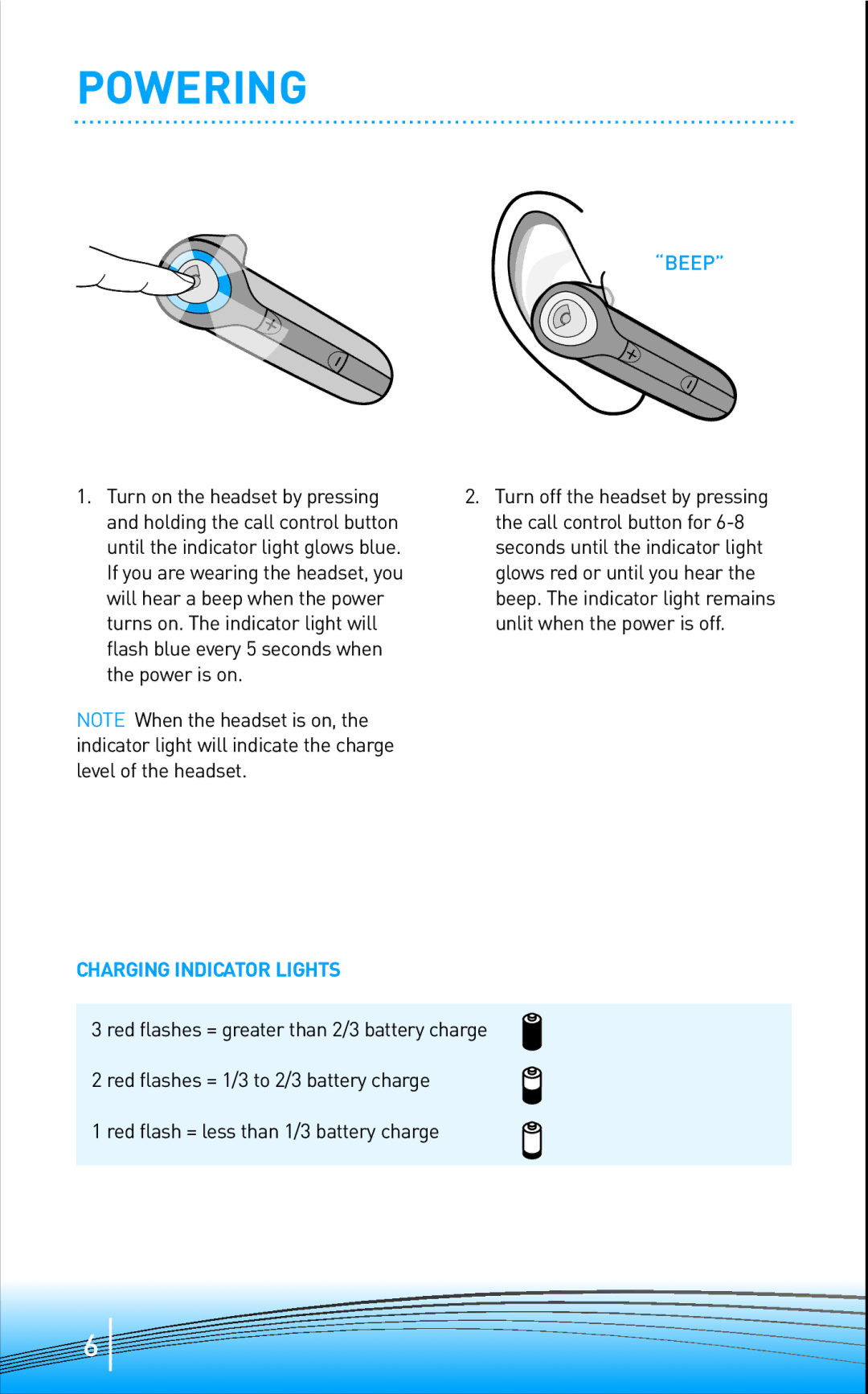 Plantronics 645 manual Powering, Beep 