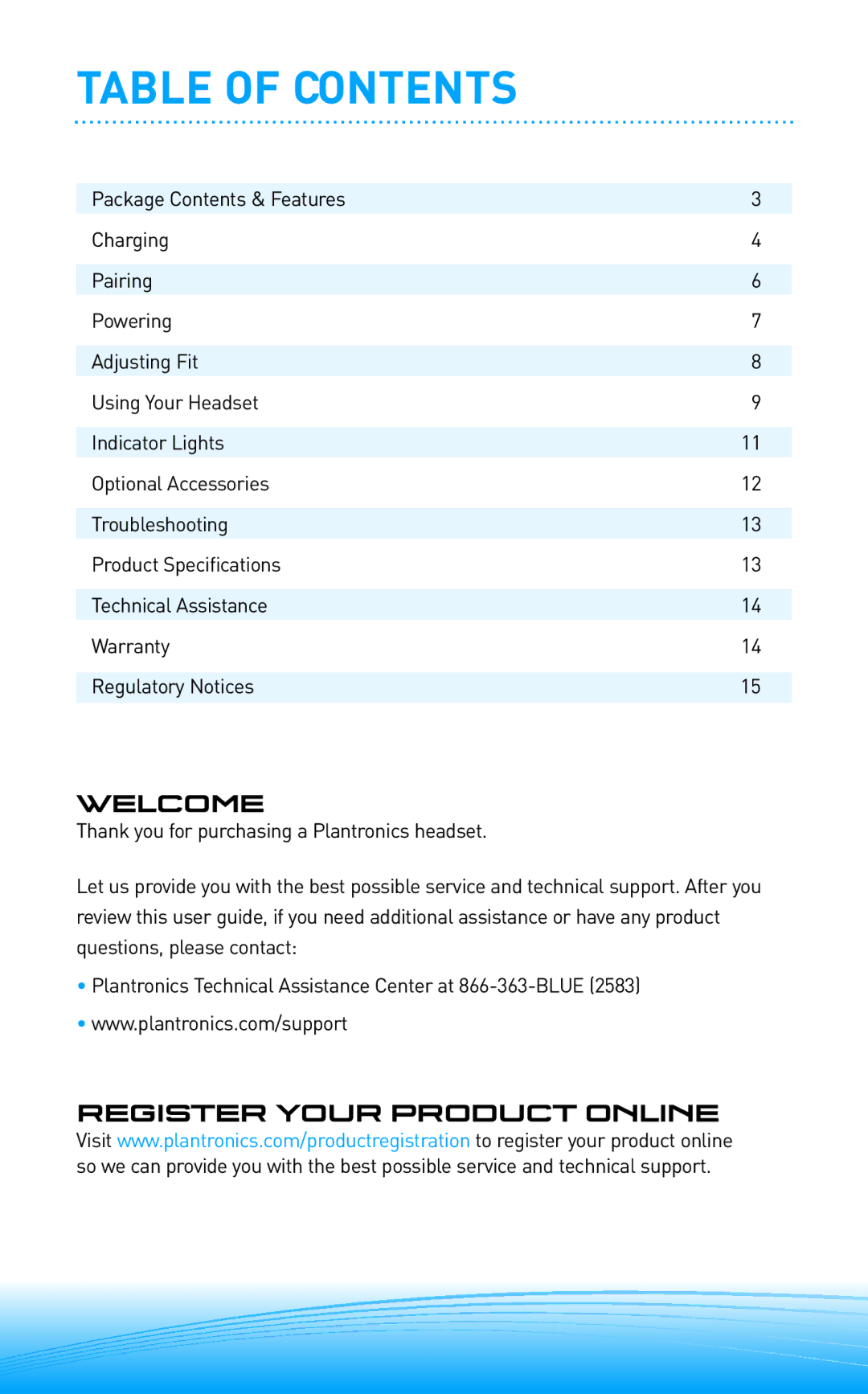 Plantronics 655, 665 manual Table of Contents 