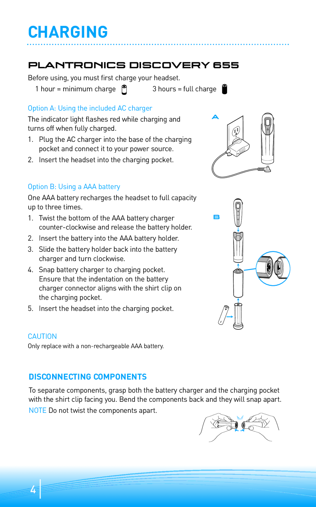 Plantronics 655, 665 manual Charging, Plantronics Discovery 