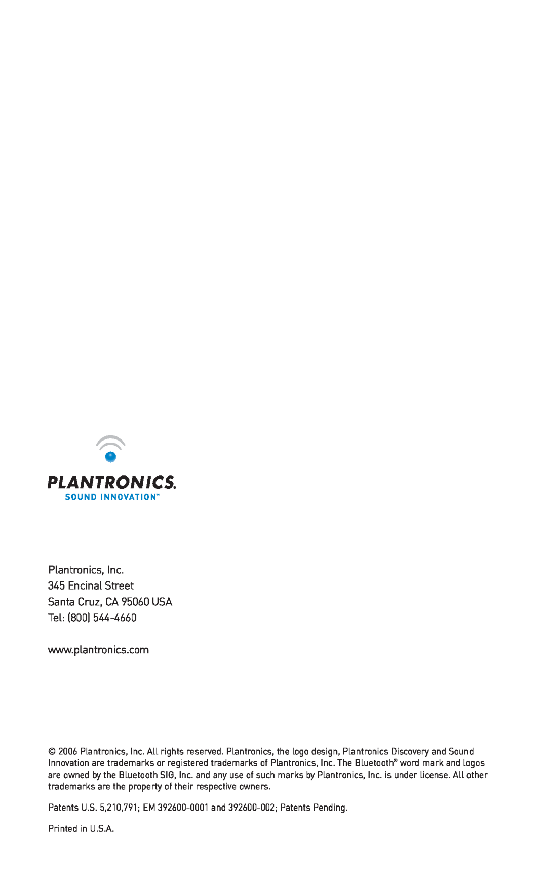 Plantronics 655, 665 manual Plantronics, Inc 345 Encinal Street, Santa Cruz, CA 95060 USA Tel 