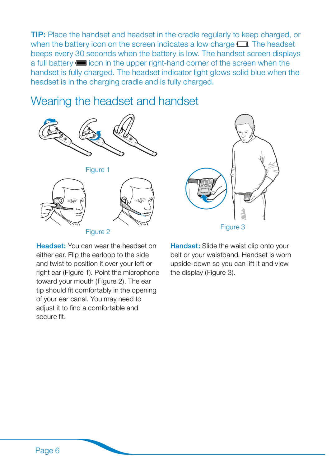 Plantronics 655 manual Wearing the headset and handset 