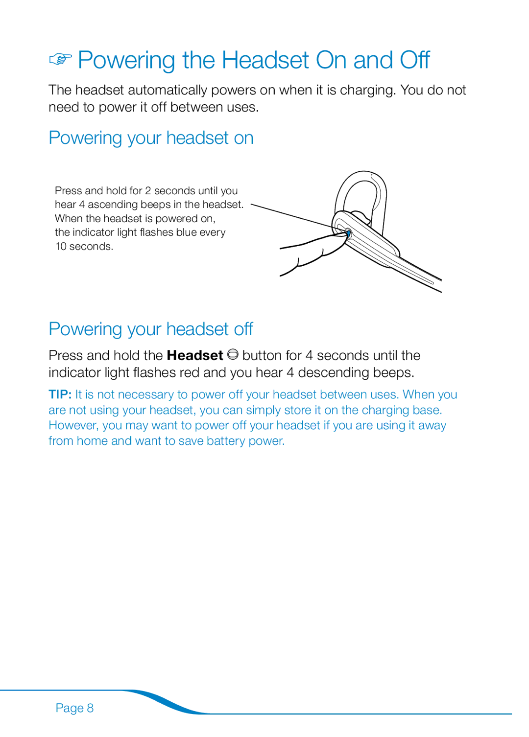 Plantronics 655 manual Powering the Headset On and Off, Powering your headset on, Powering your headset off 