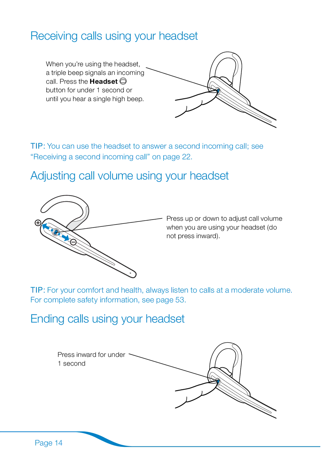 Plantronics 655 manual Receiving calls using your headset, Adjusting call volume using your headset 