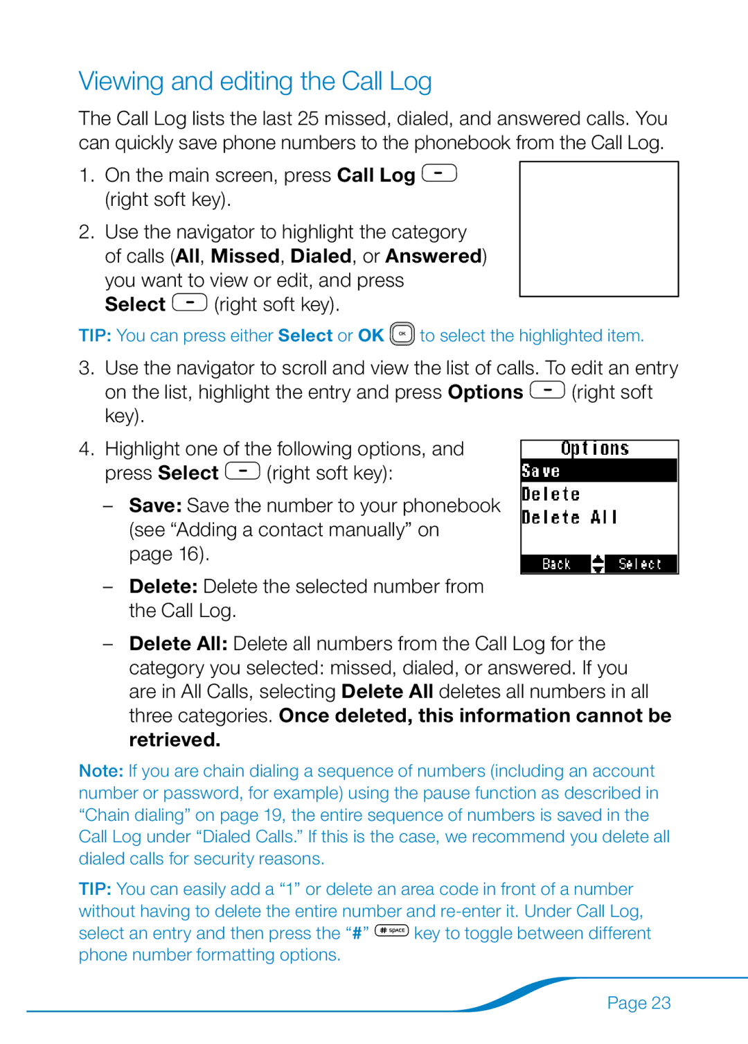 Plantronics 655 manual Viewing and editing the Call Log 