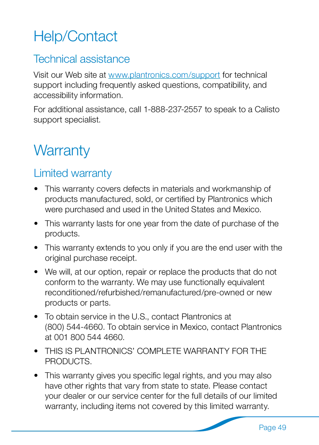 Plantronics 655 manual Help/Contact, Warranty, Technical assistance, Limited warranty 