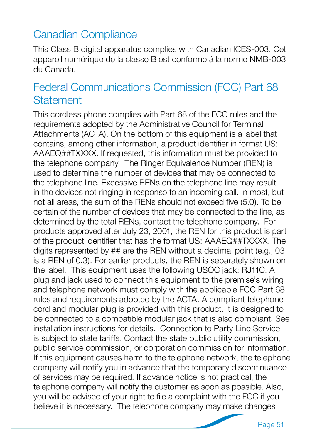 Plantronics 655 manual Canadian Compliance, Federal Communications Commission FCC Part 68 Statement 