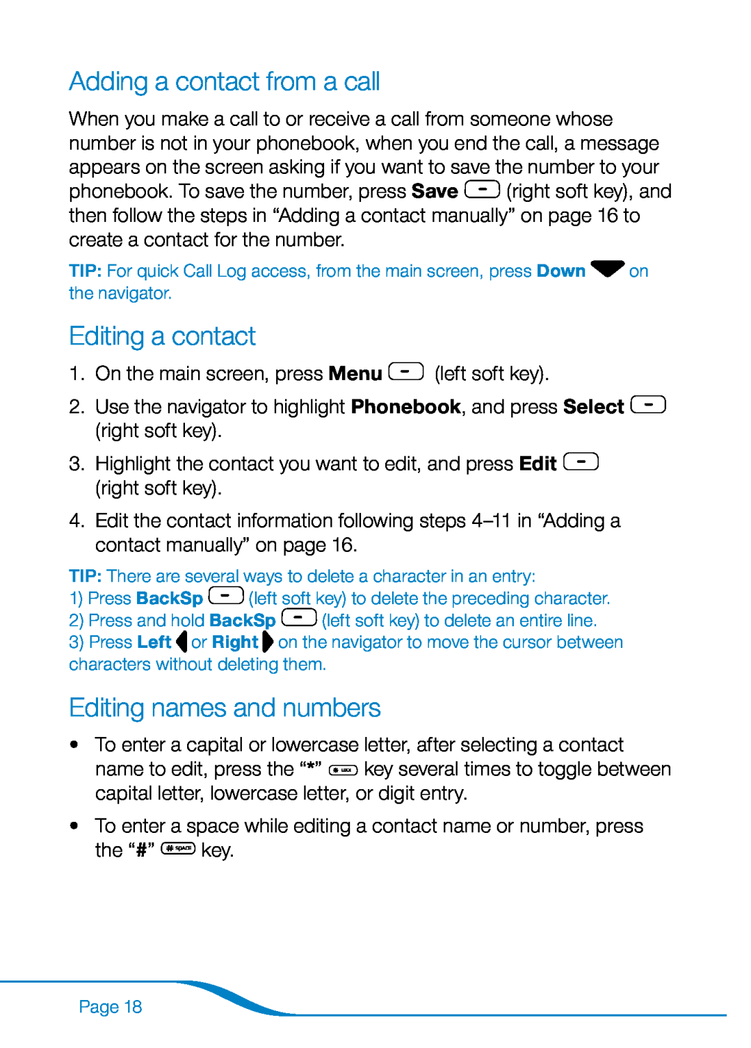Plantronics 655 manual Adding a contact from a call, Editing a contact, Editing names and numbers 