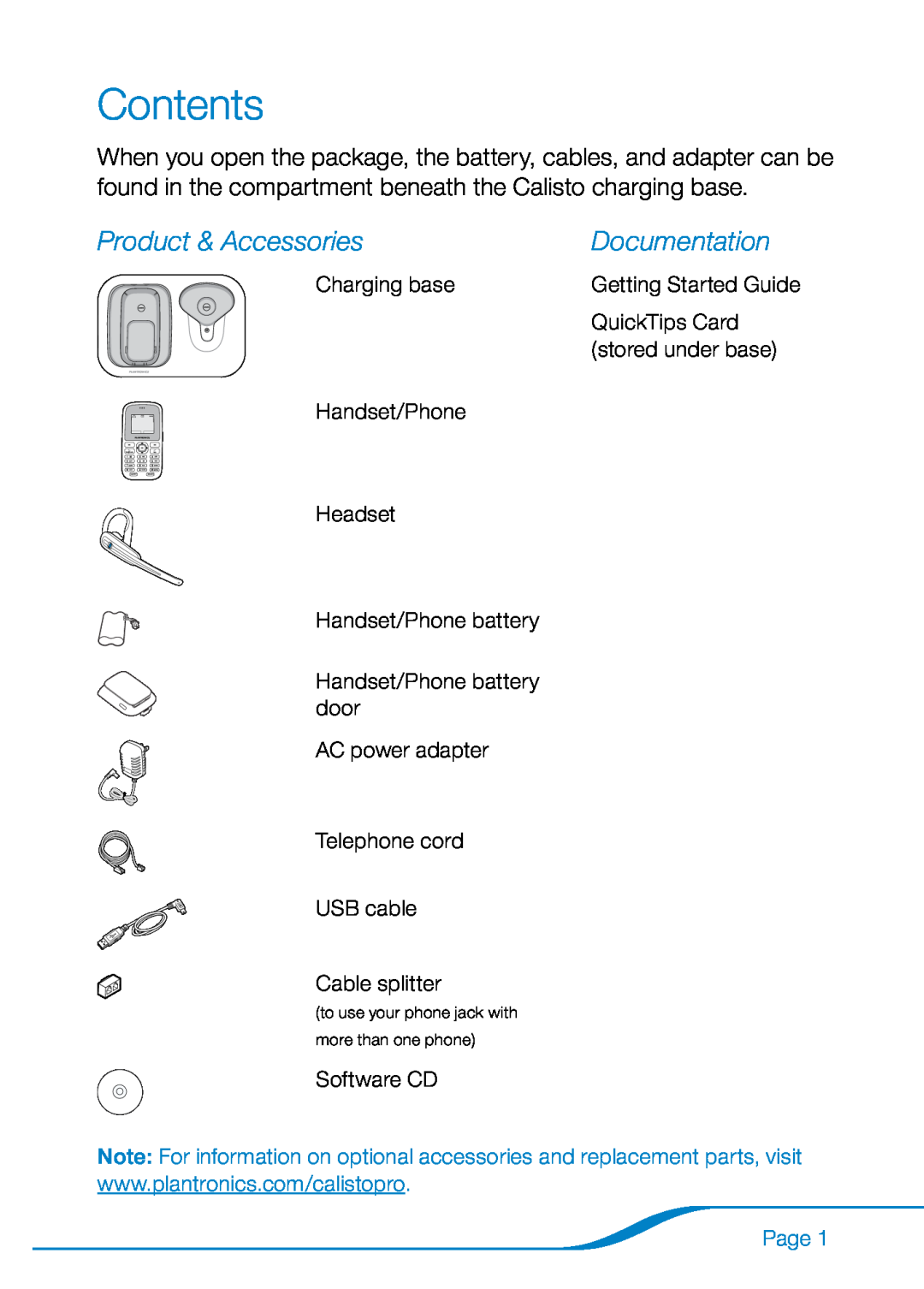 Plantronics 655 Product & Accessories, Documentation, Contents, Page, to use your phone jack with more than one phone 