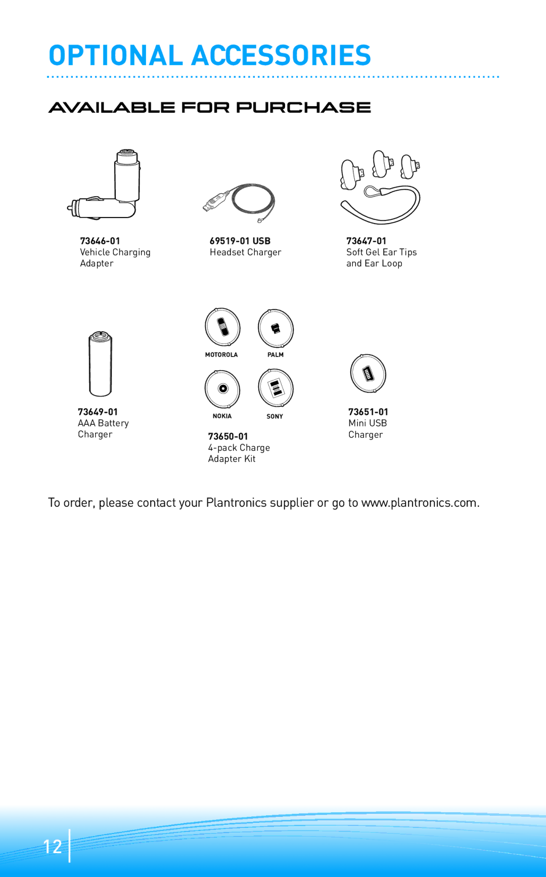 Plantronics 665 manual Optional Accessories, Available for Purchase 