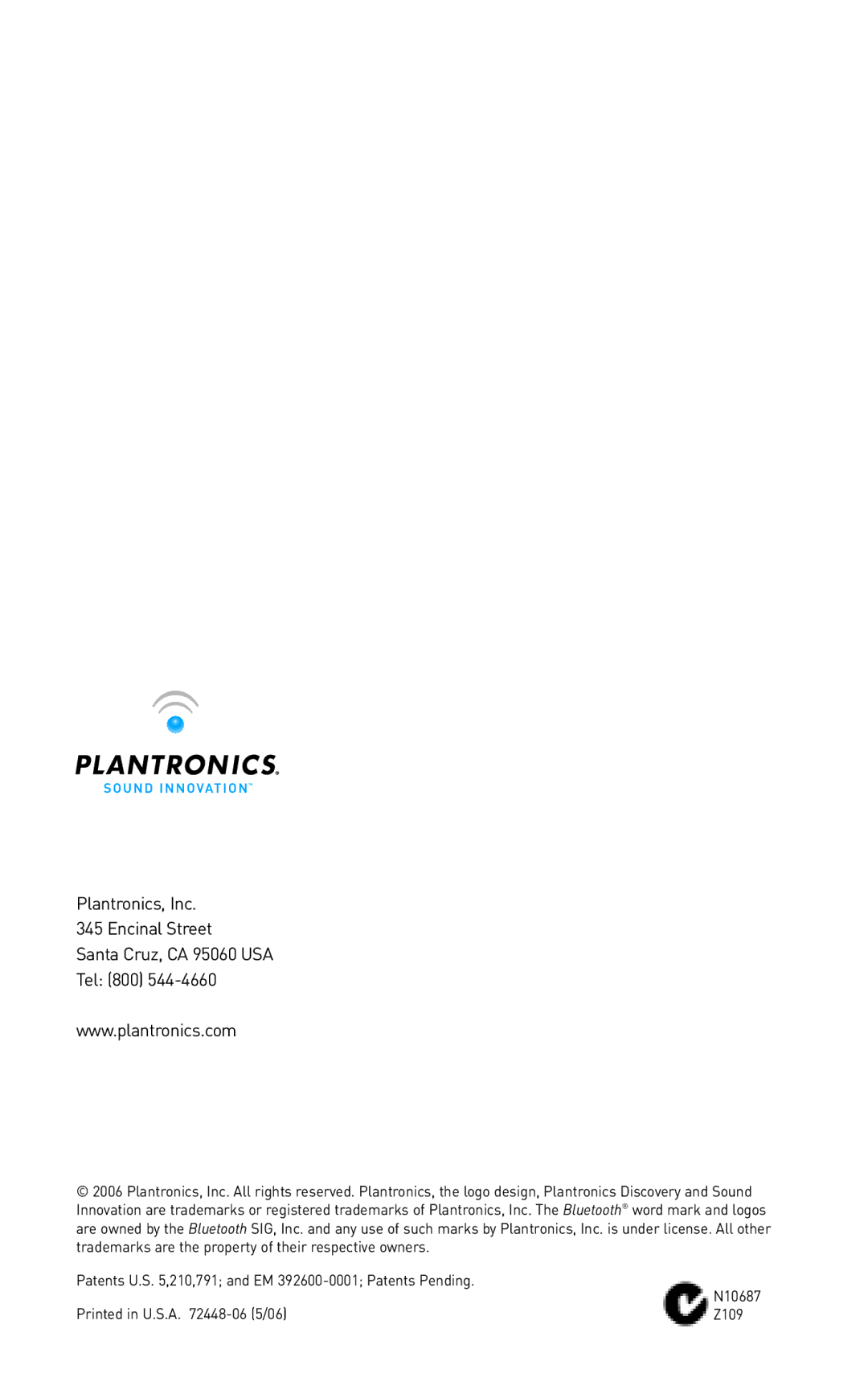 Plantronics 665 manual Z109 