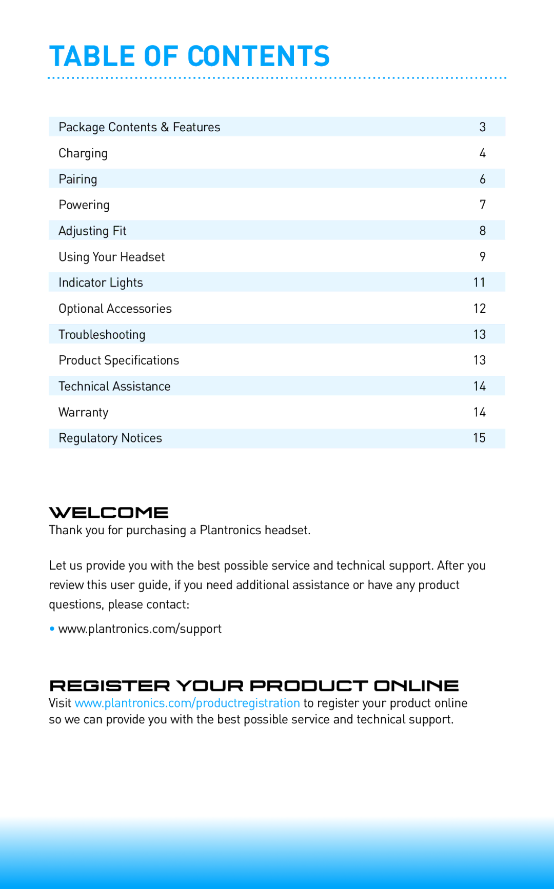 Plantronics 665 manual Table of Contents 