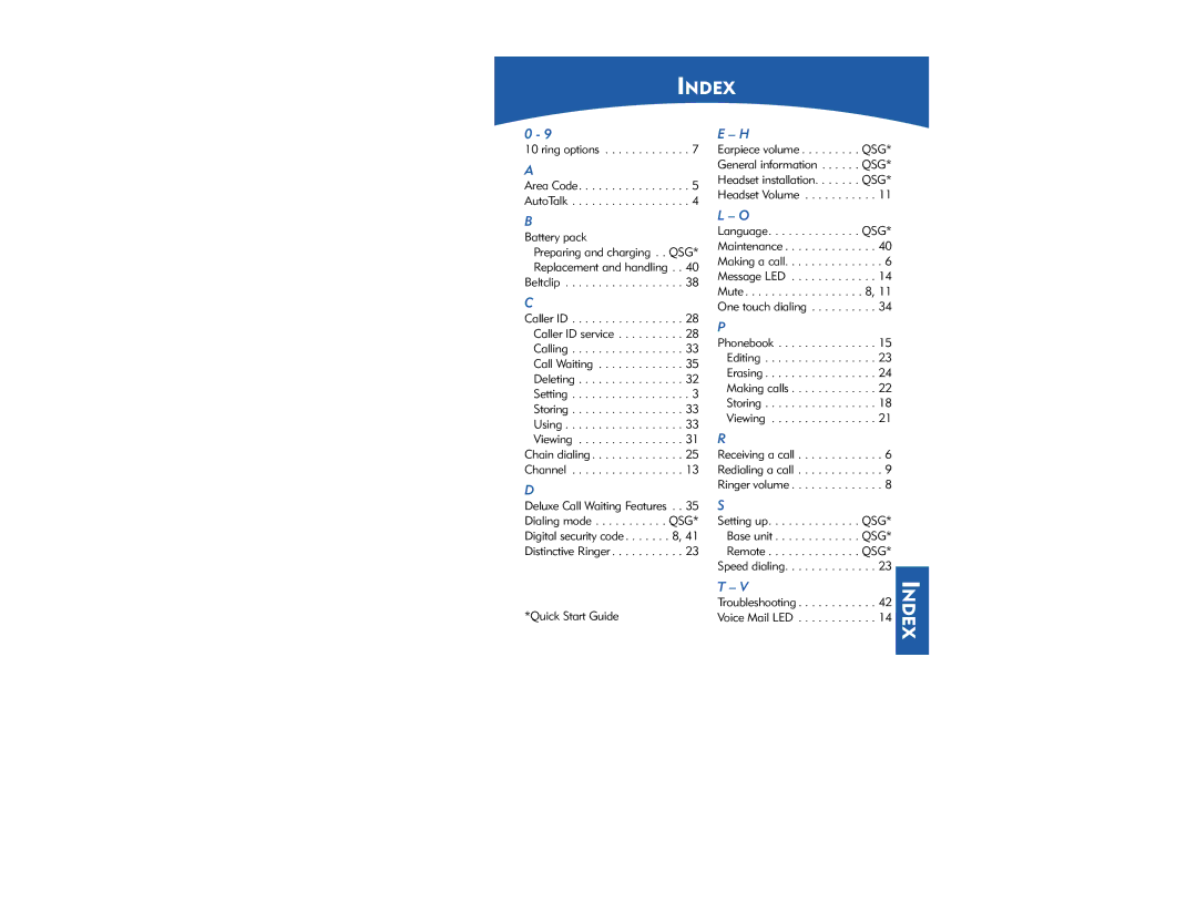 Plantronics 66523-01 manual Index, Battery pack 