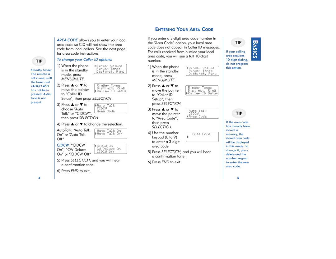 Plantronics 66523-01 manual To change your Caller ID options, Entering Your Area Code 