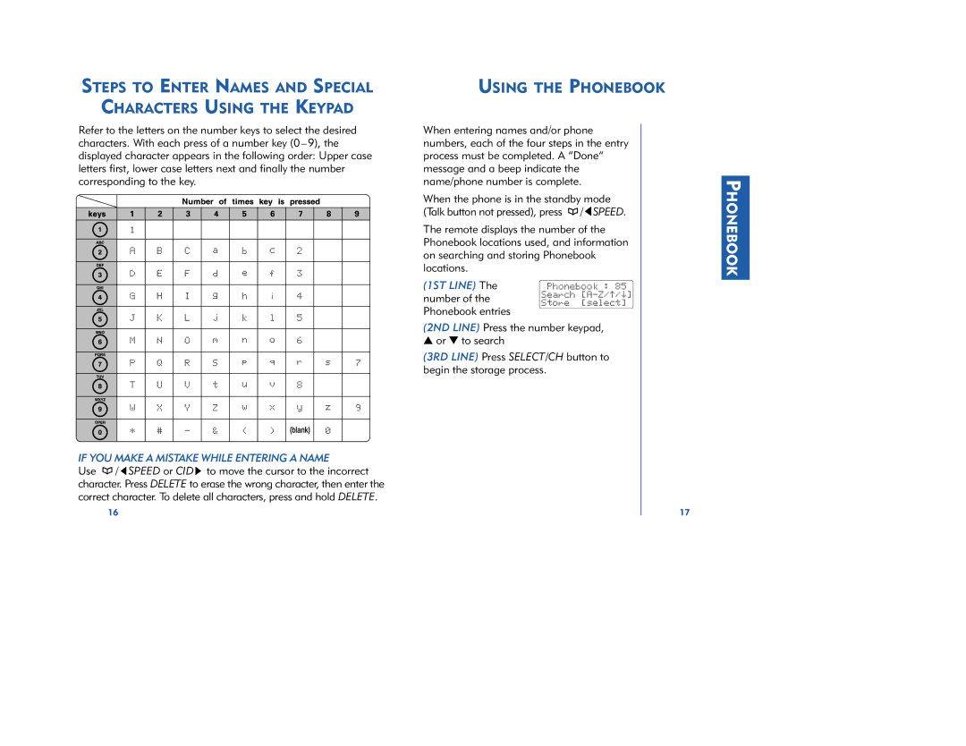 Plantronics 66523-01 manual Using the Phonebook, 2ND Line Press the number keypad Or to search 