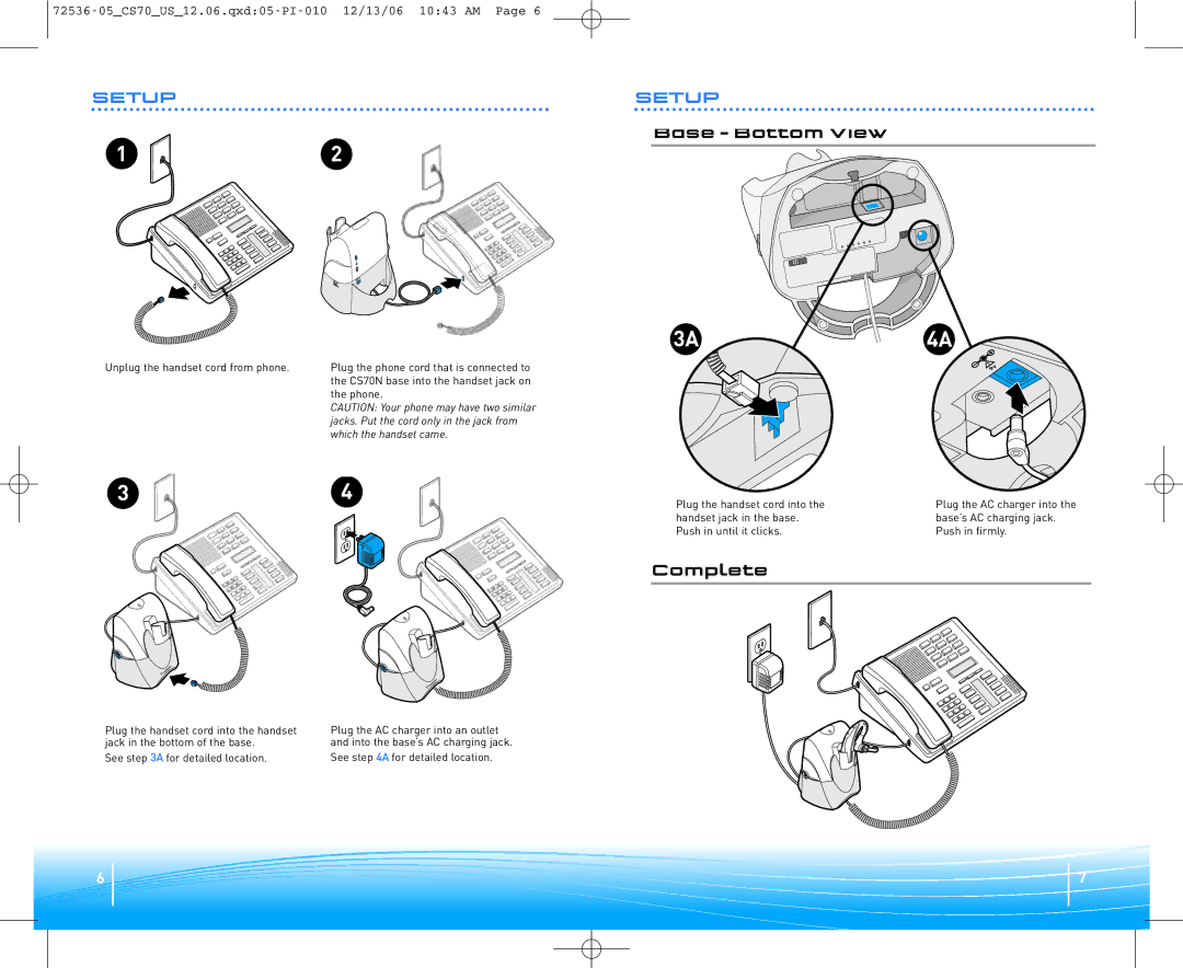 Plantronics 70N warranty Setup, SeB Bo ttom View, Complete 