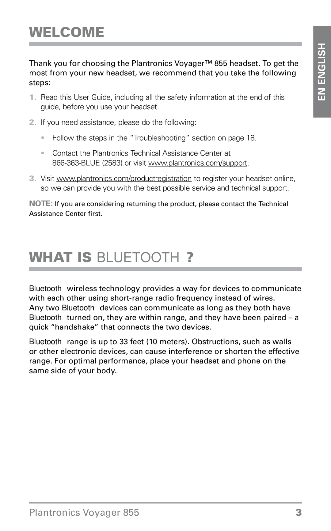 Plantronics 855 manual Welcome, What is Bluetooth? 