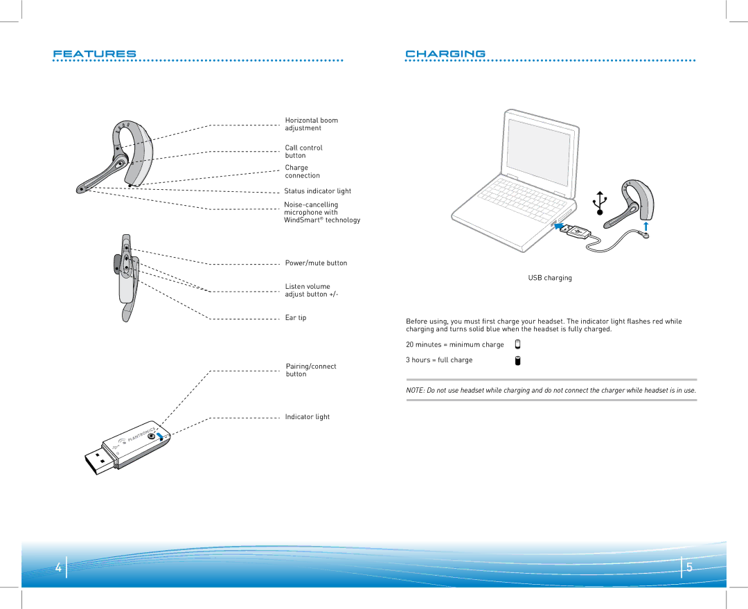 Plantronics 910 manual Features Charging 