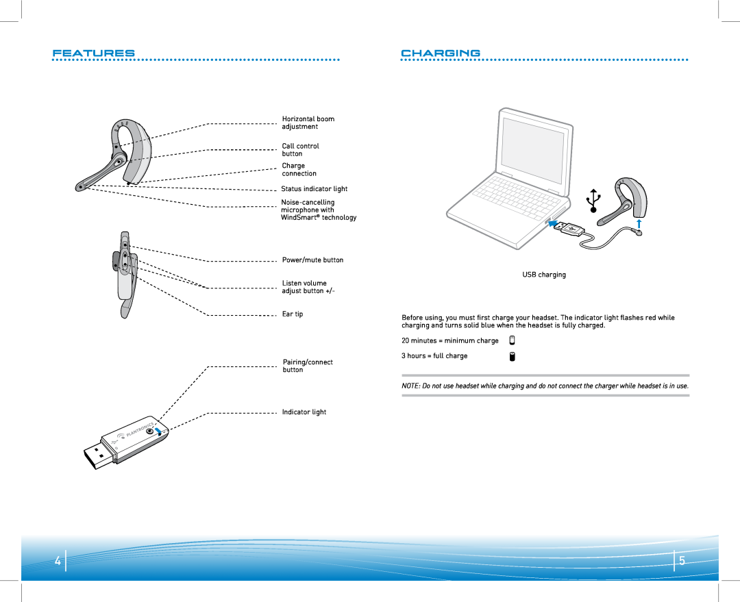Plantronics 910 manual Features, Charging 