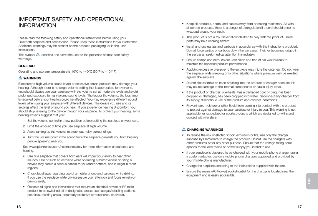 Plantronics 925 manual Important Safety and Operational Information 