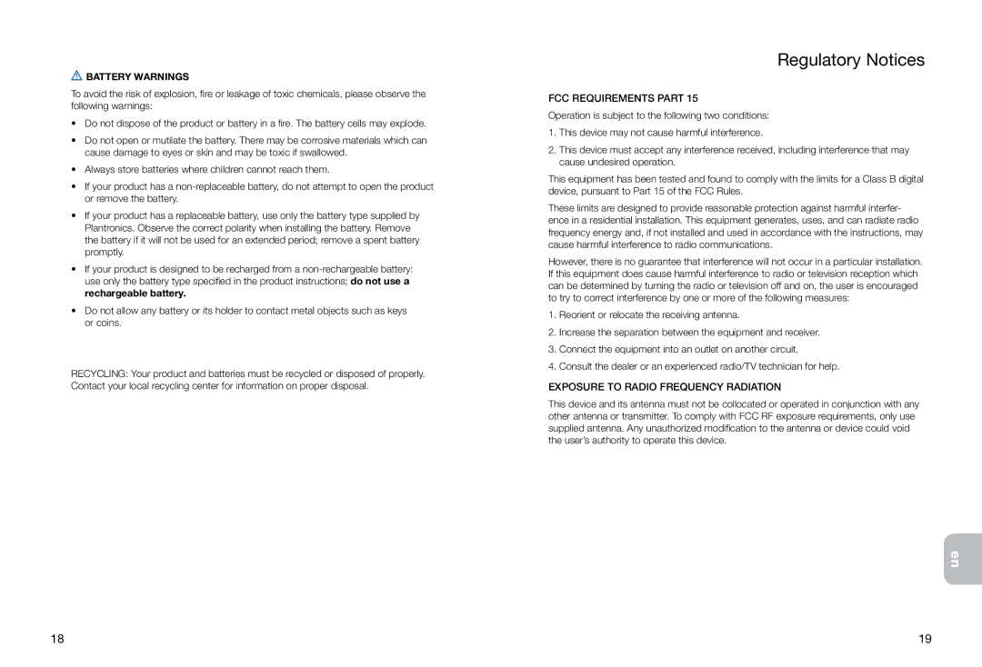 Plantronics 925 manual Regulatory Notices 