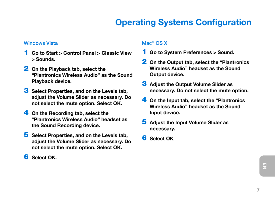 Plantronics 995 manual Windows Vista, Mac OS 