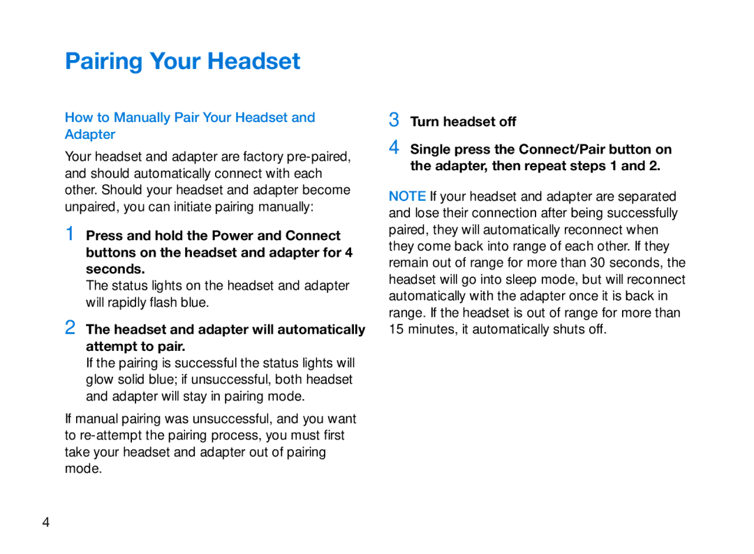 Plantronics 995 manual Pairing Your Headset, How to Manually Pair Your Headset and Adapter 