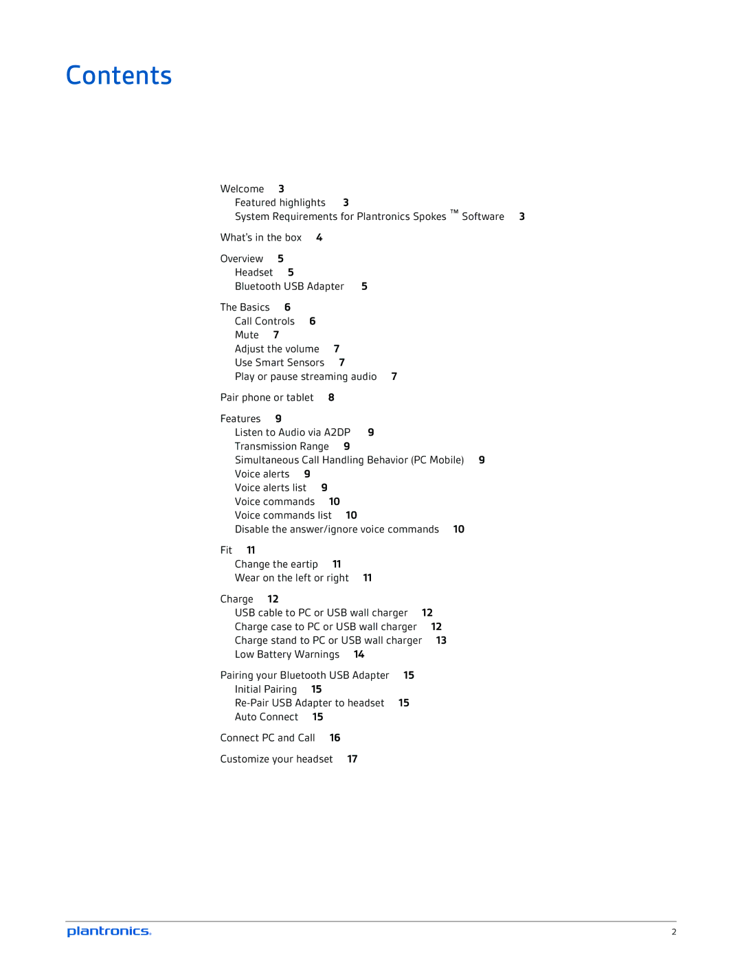 Plantronics B235-M manual Contents 