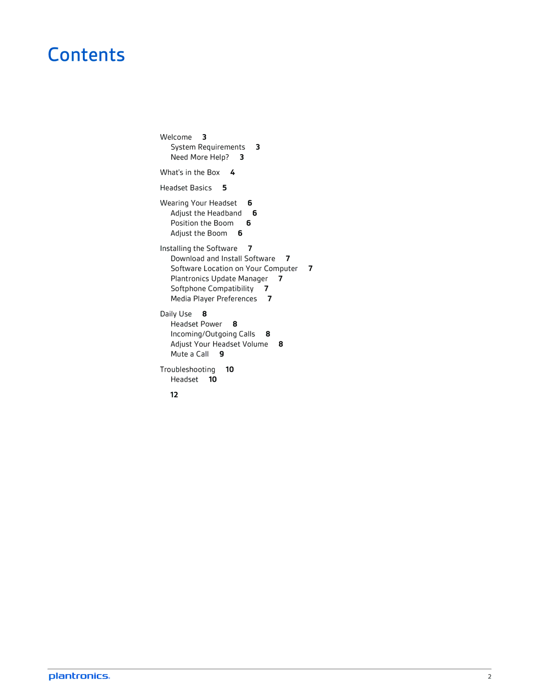 Plantronics C315, C325 manual Contents 