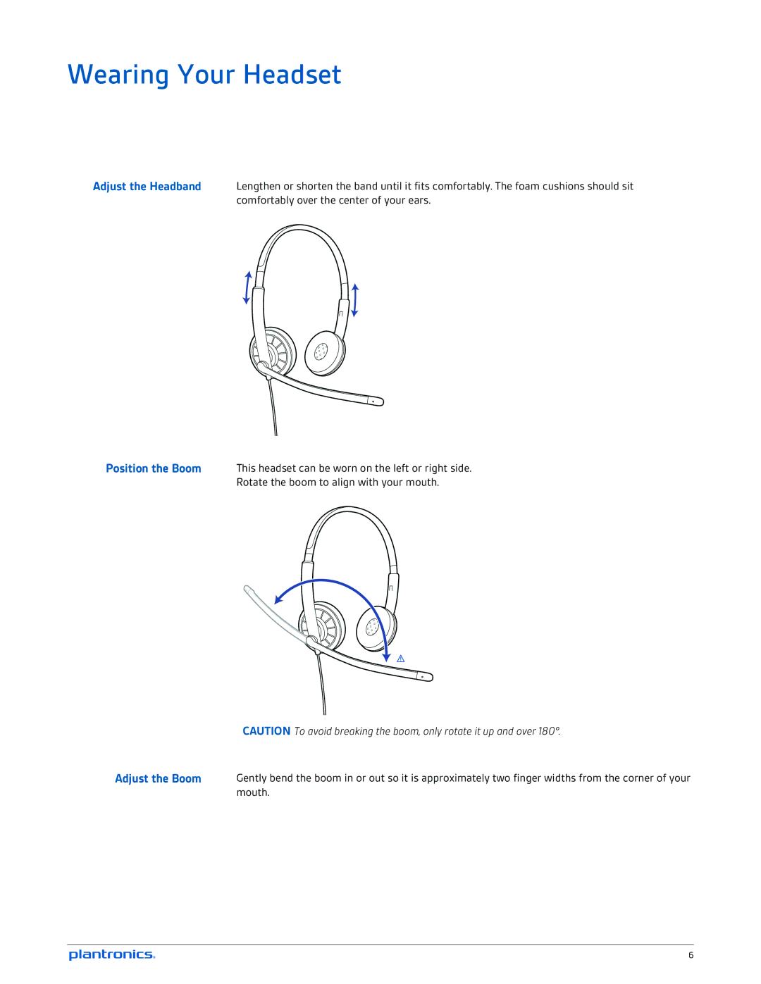 Plantronics C315, C325 manual Wearing Your Headset 